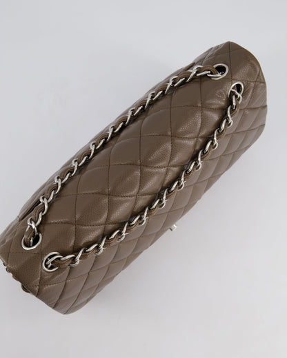 Chanel Khaki Brown Jumbo Classic Double Flap Bag in Caviar Leather with Silver Hardware