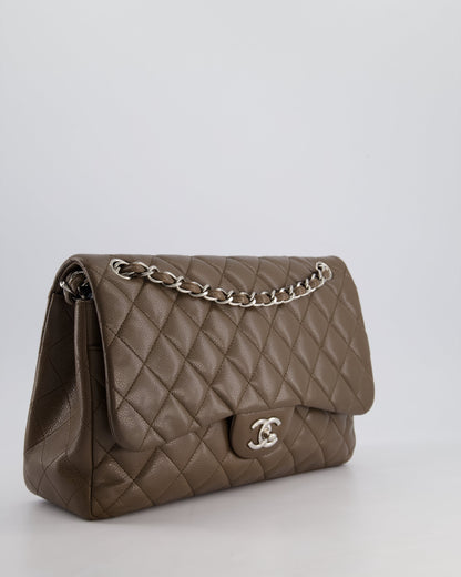 Chanel Khaki Brown Jumbo Classic Double Flap Bag in Caviar Leather with Silver Hardware