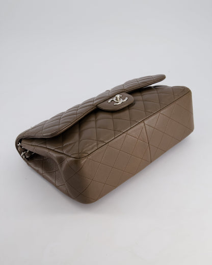 Chanel Khaki Brown Jumbo Classic Double Flap Bag in Caviar Leather with Silver Hardware