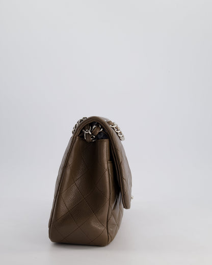 Chanel Khaki Brown Jumbo Classic Double Flap Bag in Caviar Leather with Silver Hardware