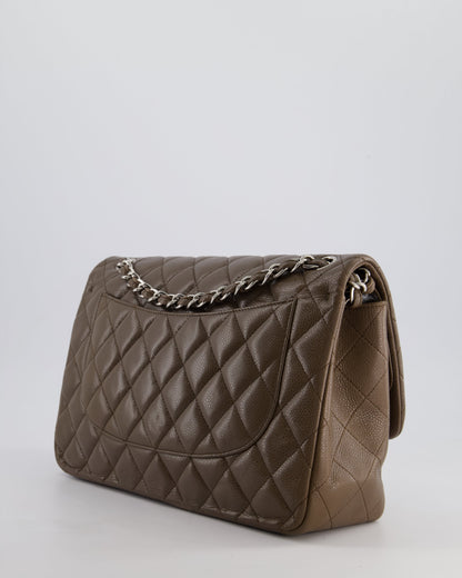 Chanel Khaki Brown Jumbo Classic Double Flap Bag in Caviar Leather with Silver Hardware