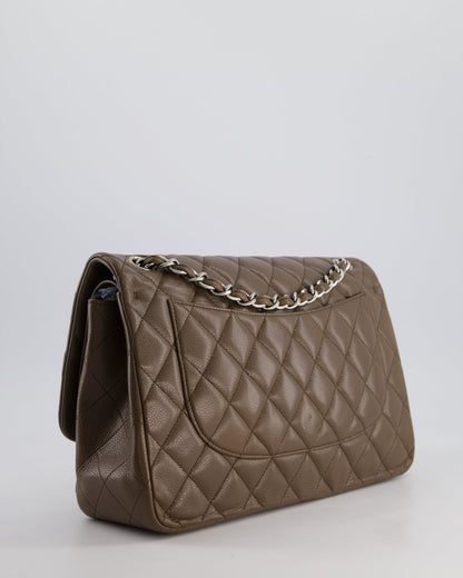 Chanel Khaki Brown Jumbo Classic Double Flap Bag in Caviar Leather with Silver Hardware