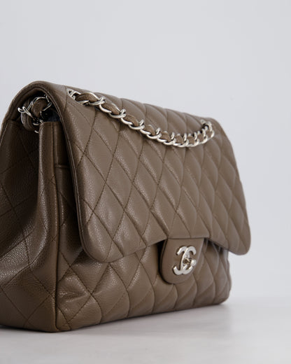Chanel Khaki Brown Jumbo Classic Double Flap Bag in Caviar Leather with Silver Hardware