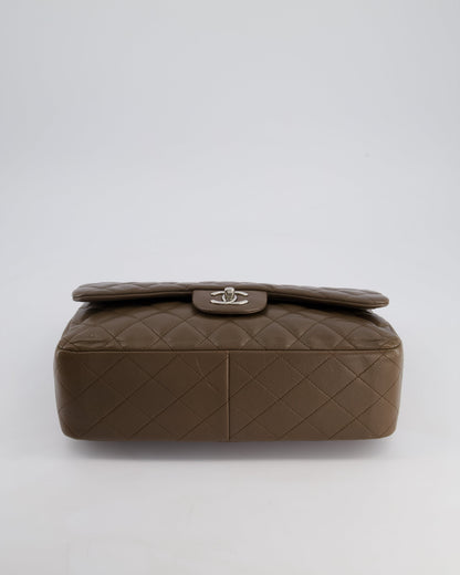 Chanel Khaki Brown Jumbo Classic Double Flap Bag in Caviar Leather with Silver Hardware