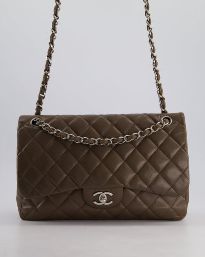 Chanel Khaki Brown Jumbo Classic Double Flap Bag in Caviar Leather with Silver Hardware