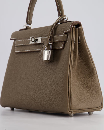 *RARE* Hermès Kelly Retourne Bag 25cm in Etoupe Togo Leather with Palladium Hardware