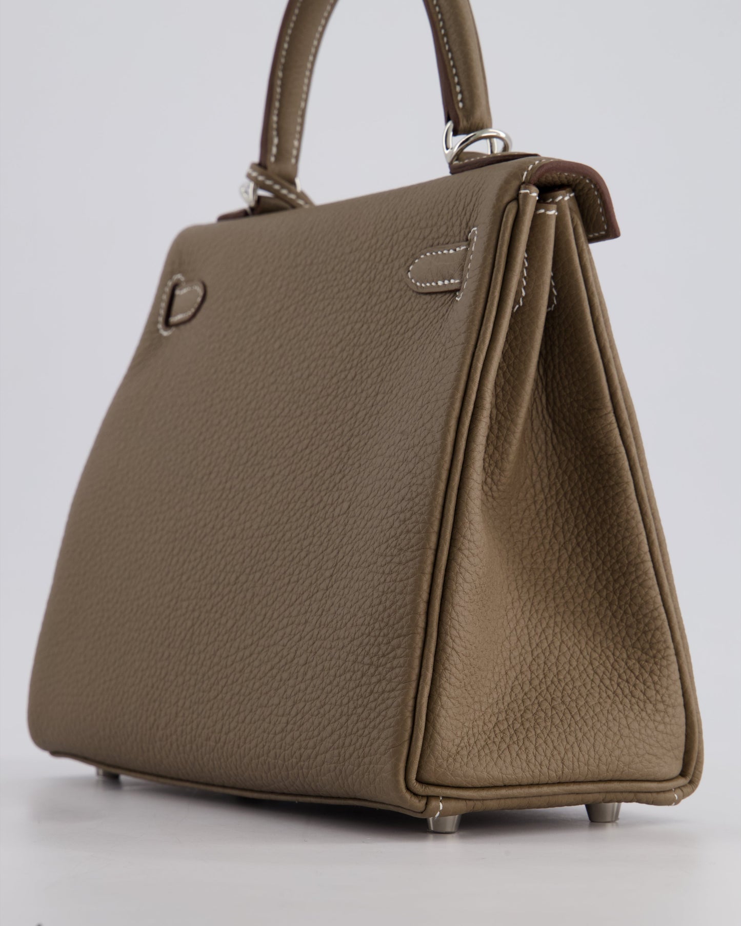 *RARE* Hermès Kelly Retourne Bag 25cm in Etoupe Togo Leather with Palladium Hardware