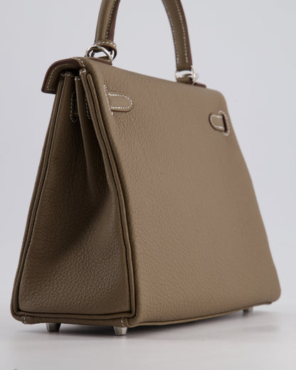*RARE* Hermès Kelly Retourne Bag 25cm in Etoupe Togo Leather with Palladium Hardware
