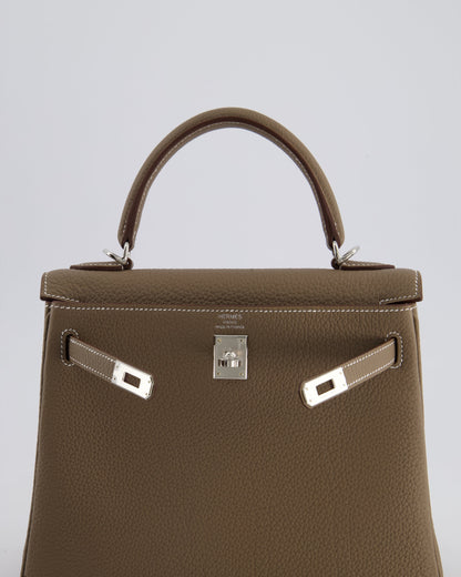 *RARE* Hermès Kelly Retourne Bag 25cm in Etoupe Togo Leather with Palladium Hardware