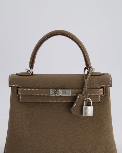 *RARE* Hermès Kelly Retourne Bag 25cm in Etoupe Togo Leather with Palladium Hardware