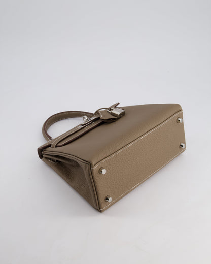 *RARE* Hermès Kelly Retourne Bag 25cm in Etoupe Togo Leather with Palladium Hardware