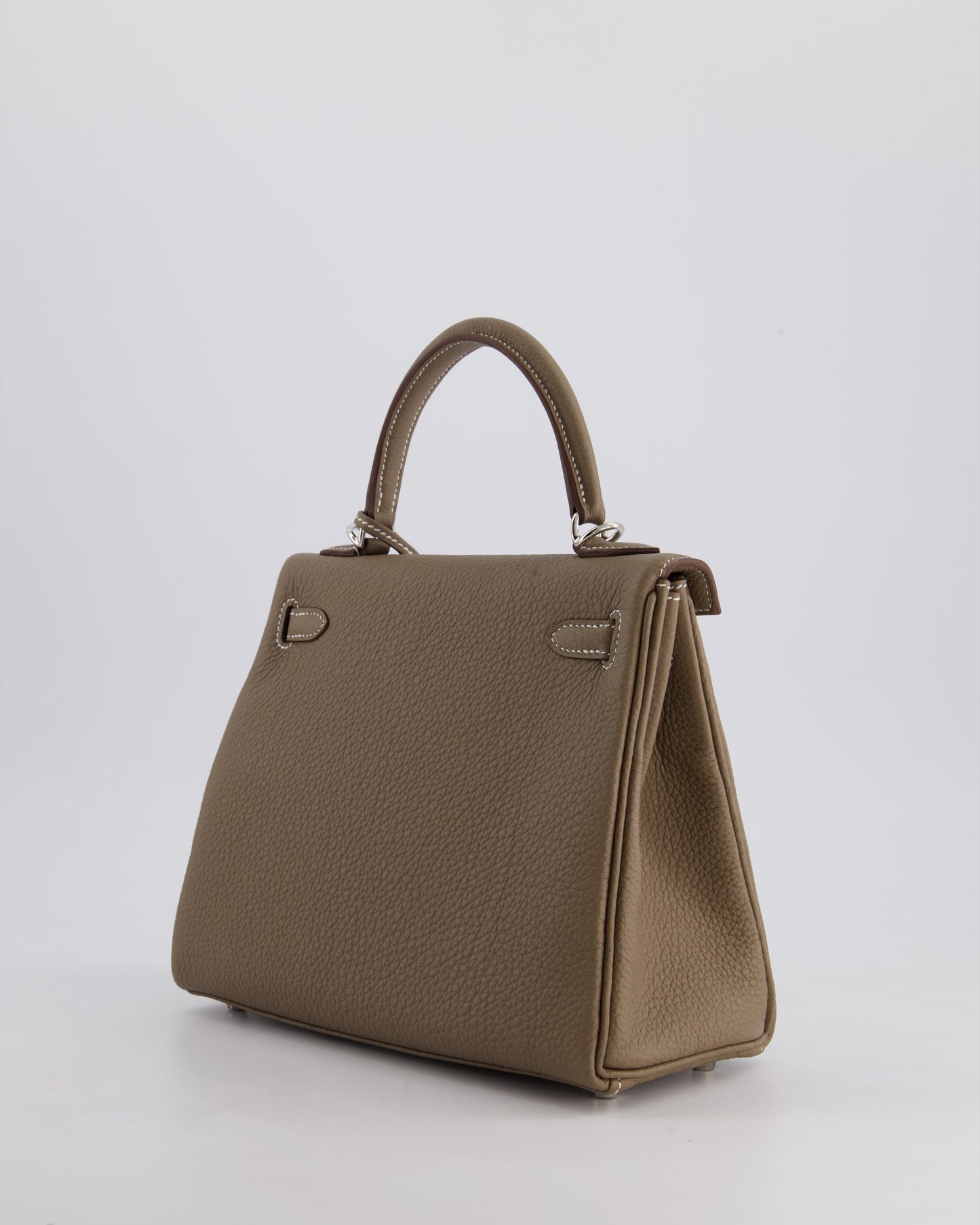 *RARE* Hermès Kelly Retourne Bag 25cm in Etoupe Togo Leather with Palladium Hardware