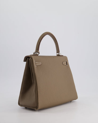 *RARE* Hermès Kelly Retourne Bag 25cm in Etoupe Togo Leather with Palladium Hardware