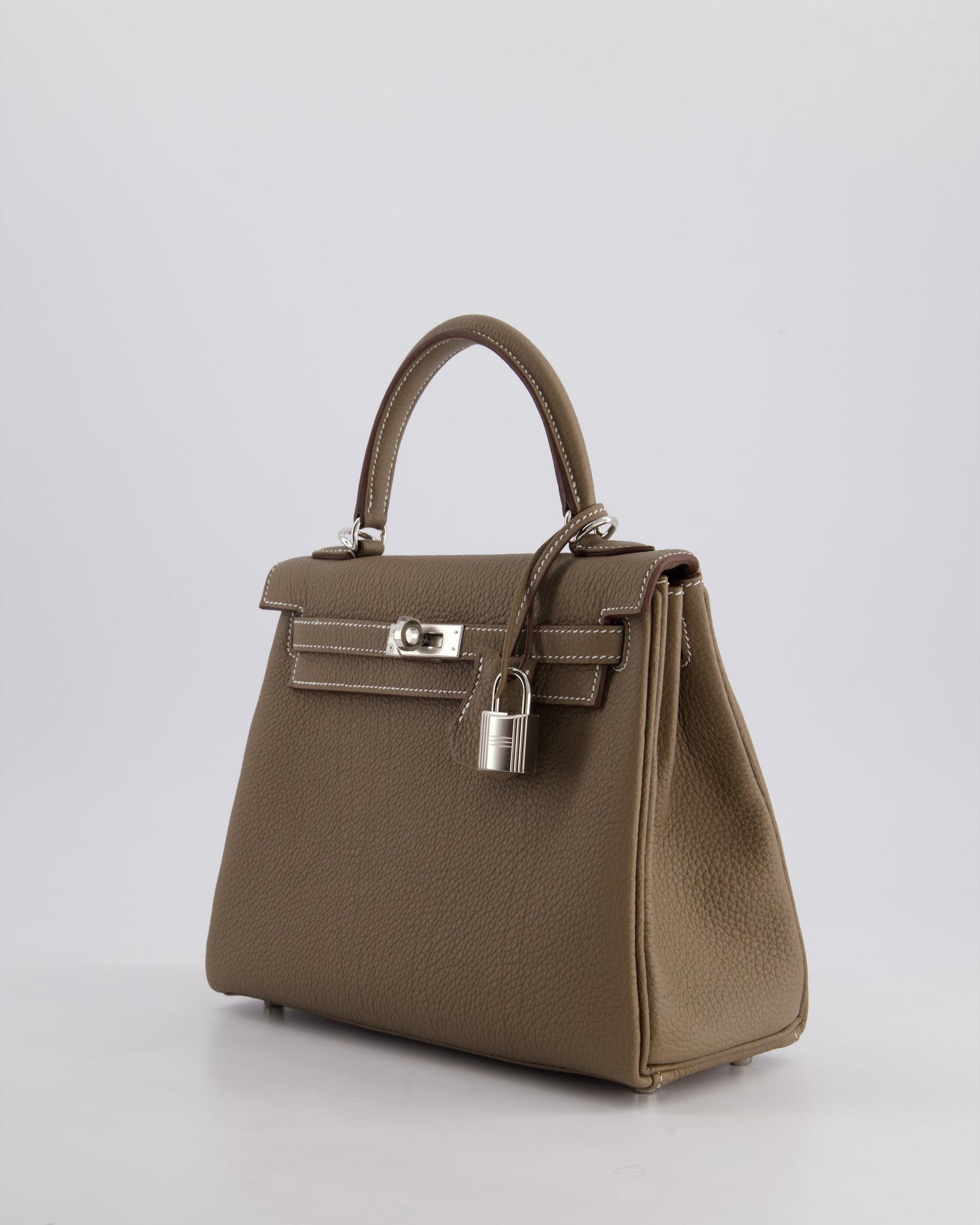 *RARE* Hermès Kelly Retourne Bag 25cm in Etoupe Togo Leather with Palladium Hardware