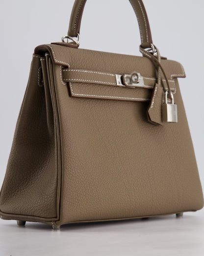 *RARE* Hermès Kelly Retourne Bag 25cm in Etoupe Togo Leather with Palladium Hardware