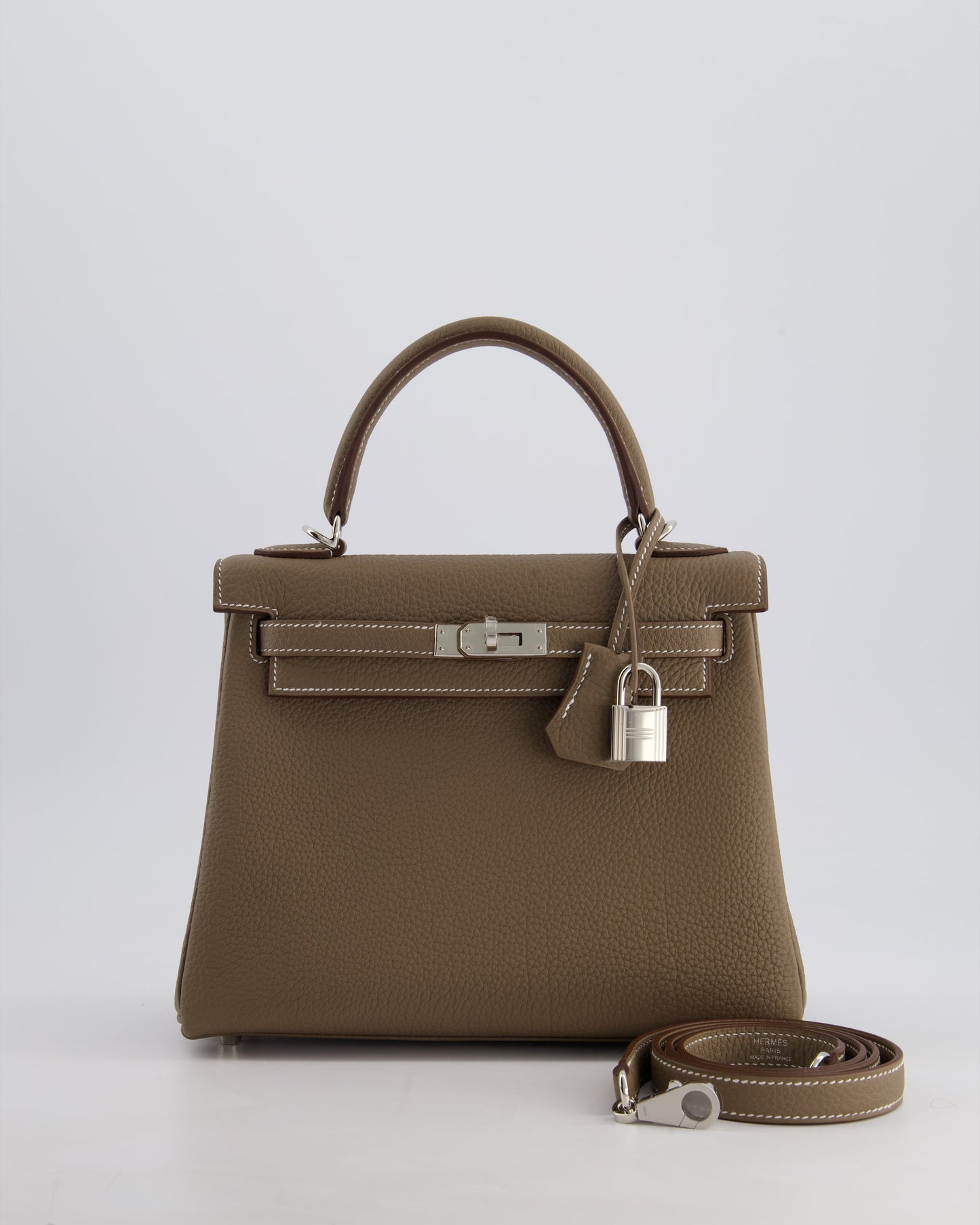 *RARE* Hermès Kelly Retourne Bag 25cm in Etoupe Togo Leather with Palladium Hardware