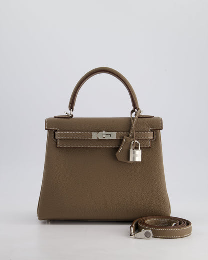 *RARE* Hermès Kelly Retourne Bag 25cm in Etoupe Togo Leather with Palladium Hardware