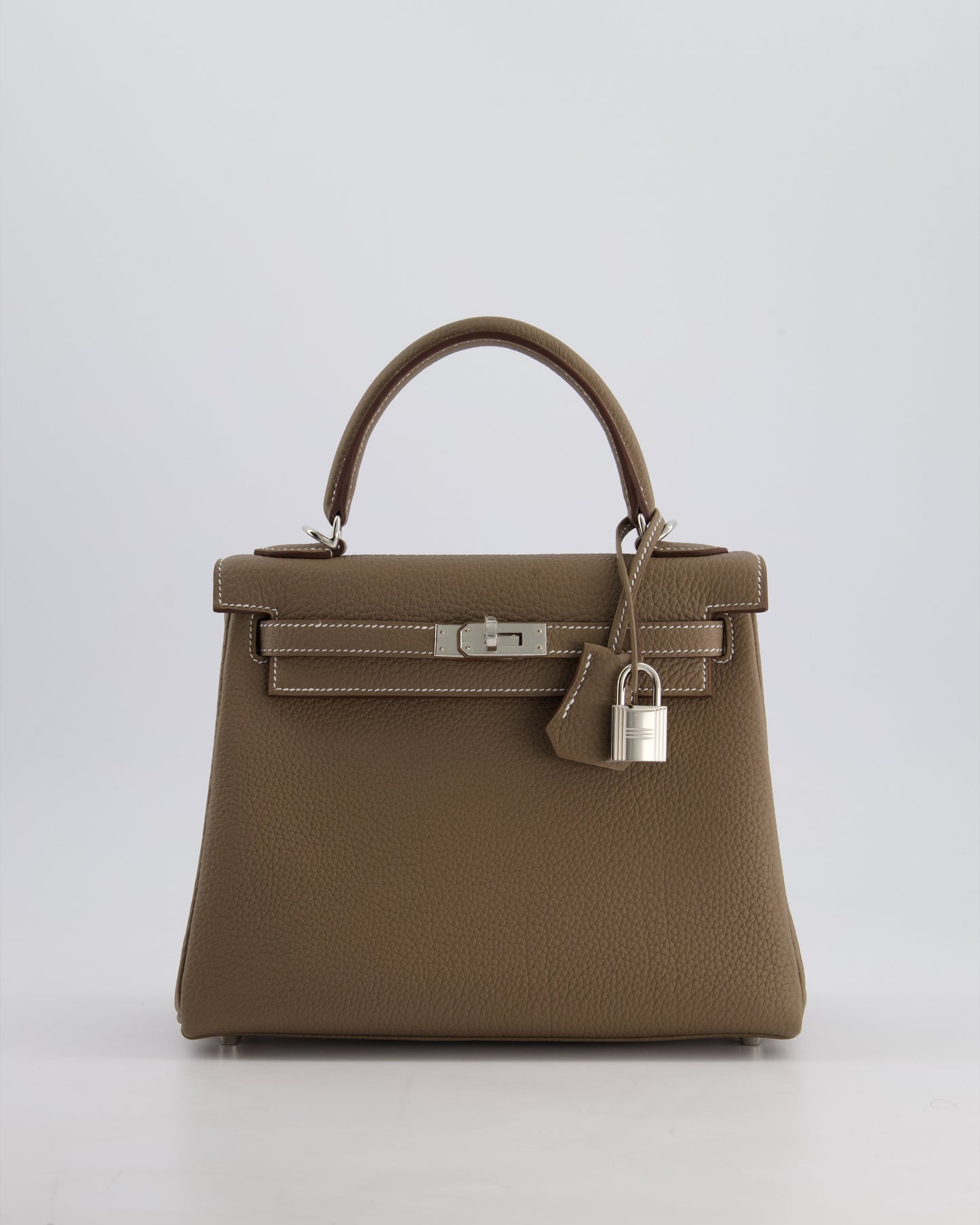 *RARE* Hermès Kelly Retourne Bag 25cm in Etoupe Togo Leather with Palladium Hardware