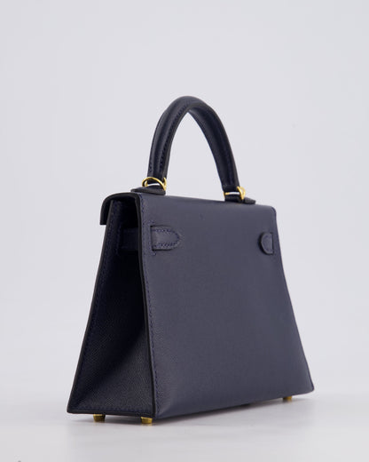 *RARE* Hermès Mini Kelly II Bag 20cm in Bleu Nuit Madame Leather with Gold Hardware