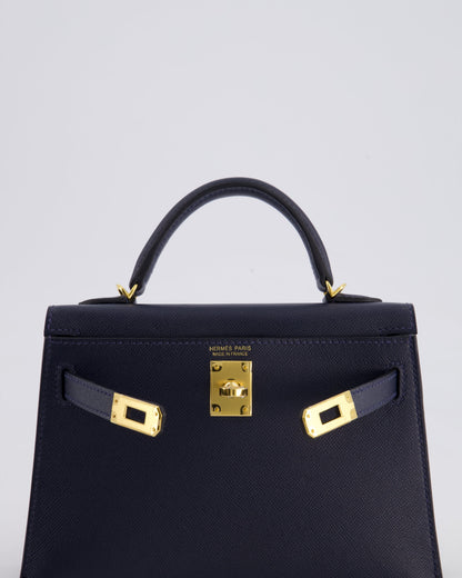 *RARE* Hermès Mini Kelly II Bag 20cm in Bleu Nuit Madame Leather with Gold Hardware