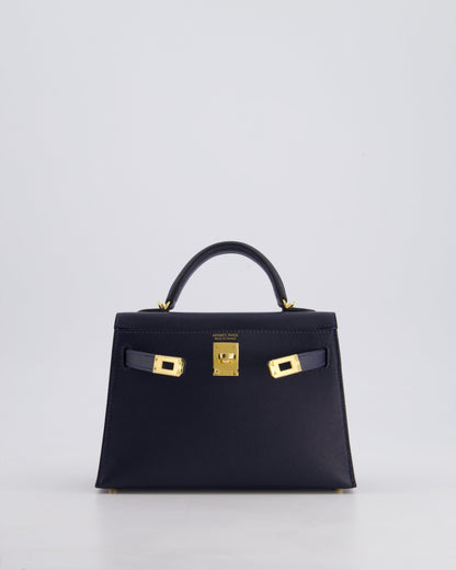 *RARE* Hermès Mini Kelly II Bag 20cm in Bleu Nuit Madame Leather with Gold Hardware