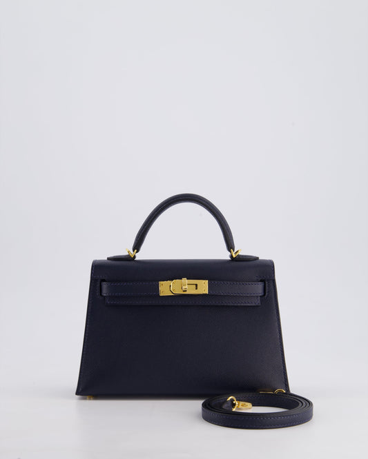 *RARE* Hermès Mini Kelly II Bag 20cm in Bleu Nuit Madame Leather with Gold Hardware