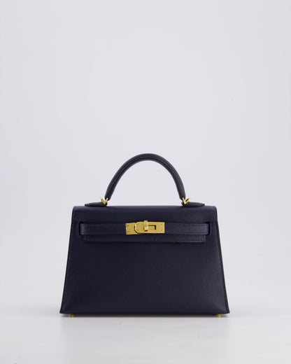 *RARE* Hermès Mini Kelly II Bag 20cm in Bleu Nuit Madame Leather with Gold Hardware