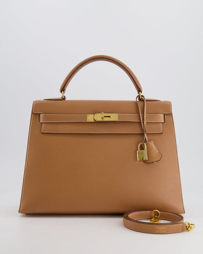 Hermès Vintage Kelly 32cm Bag in Naturel Courchevel Leather with Gold Hardware
