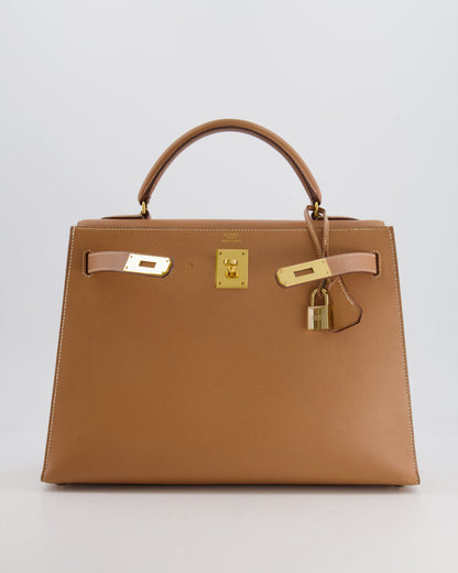 Hermès Vintage Kelly 32cm Bag in Naturel Courchevel Leather with Gold Hardware