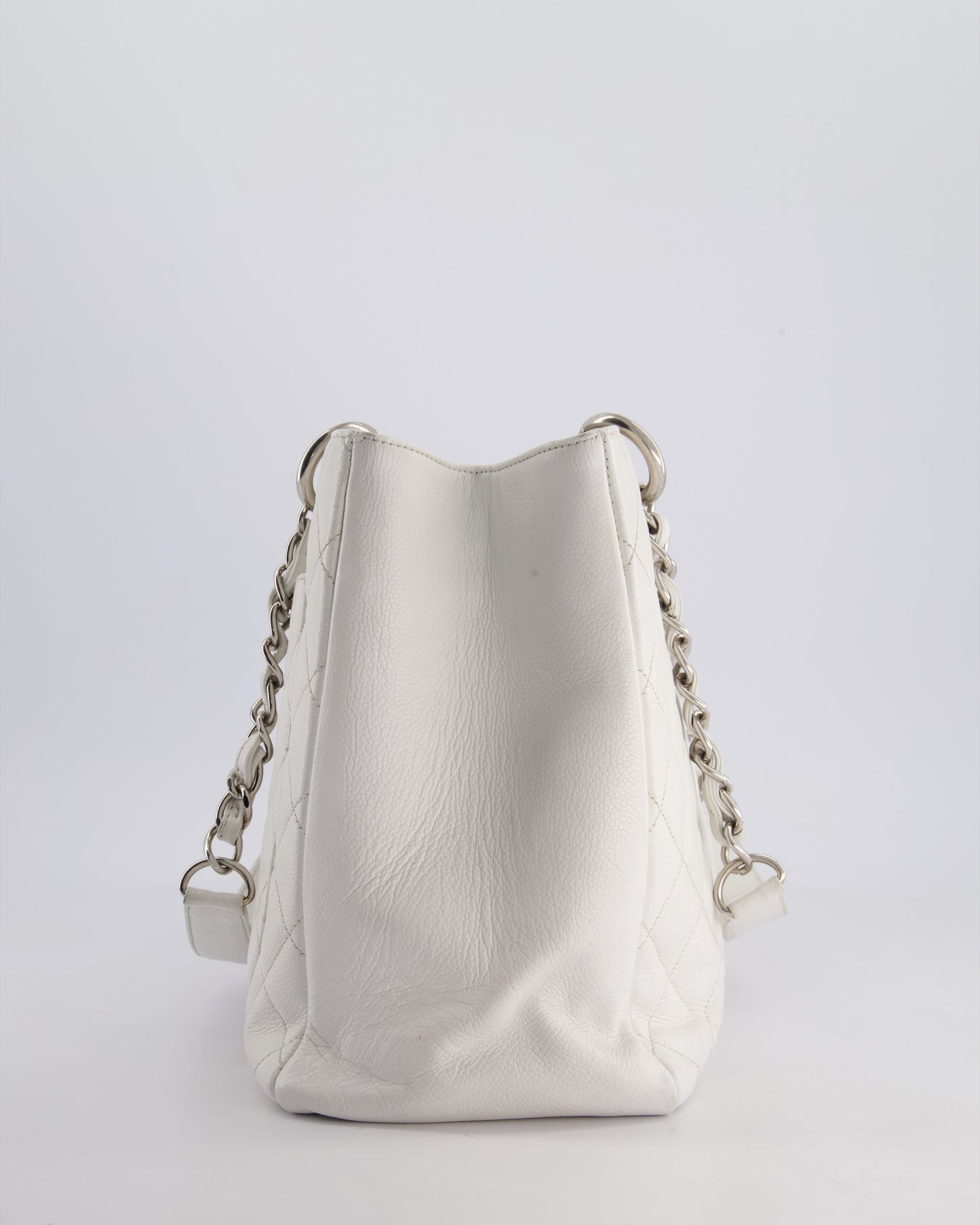 Chanel White GST Tote Bag in Caviar Leather with Silver Hardware