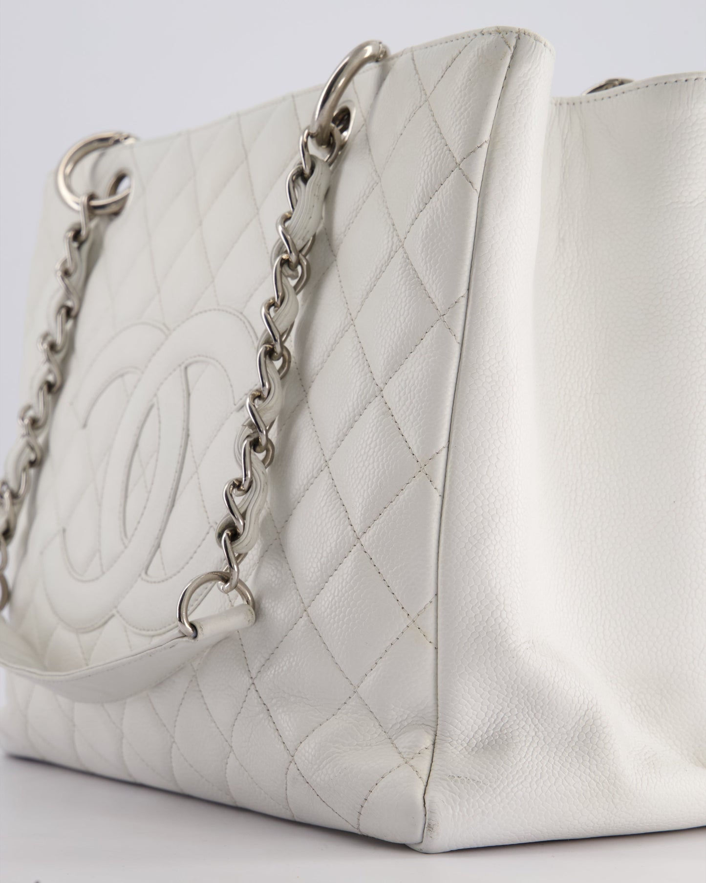 Chanel White GST Tote Bag in Caviar Leather with Silver Hardware