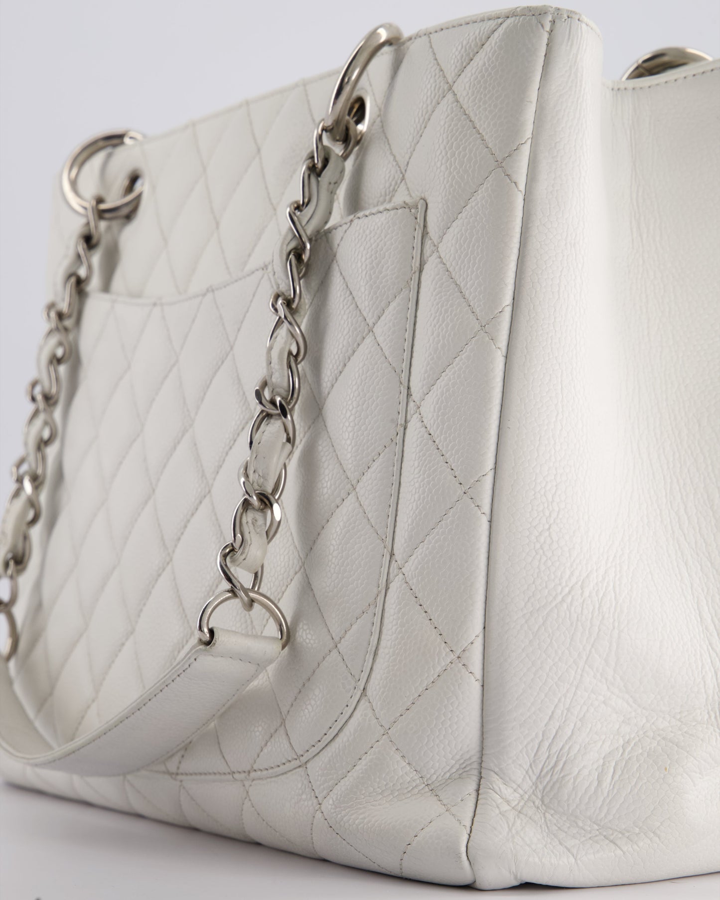 Chanel White GST Tote Bag in Caviar Leather with Silver Hardware