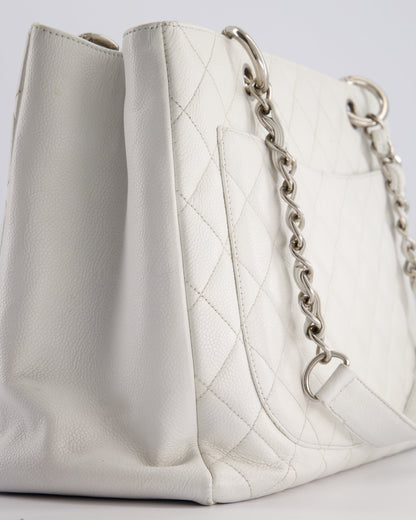 Chanel White GST Tote Bag in Caviar Leather with Silver Hardware