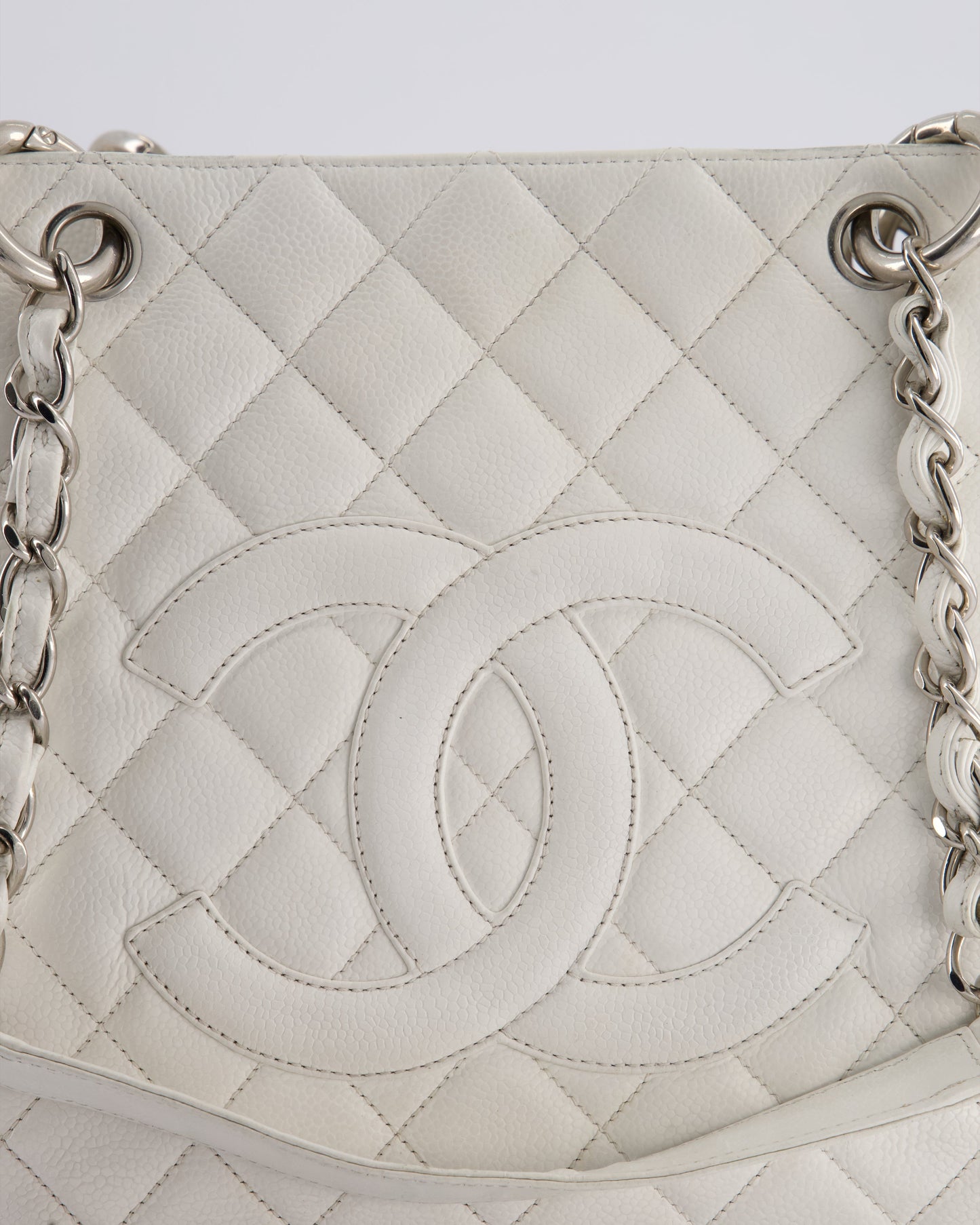 Chanel White GST Tote Bag in Caviar Leather with Silver Hardware