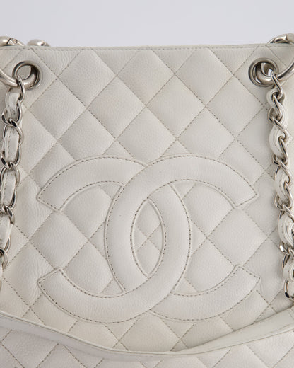 Chanel White GST Tote Bag in Caviar Leather with Silver Hardware