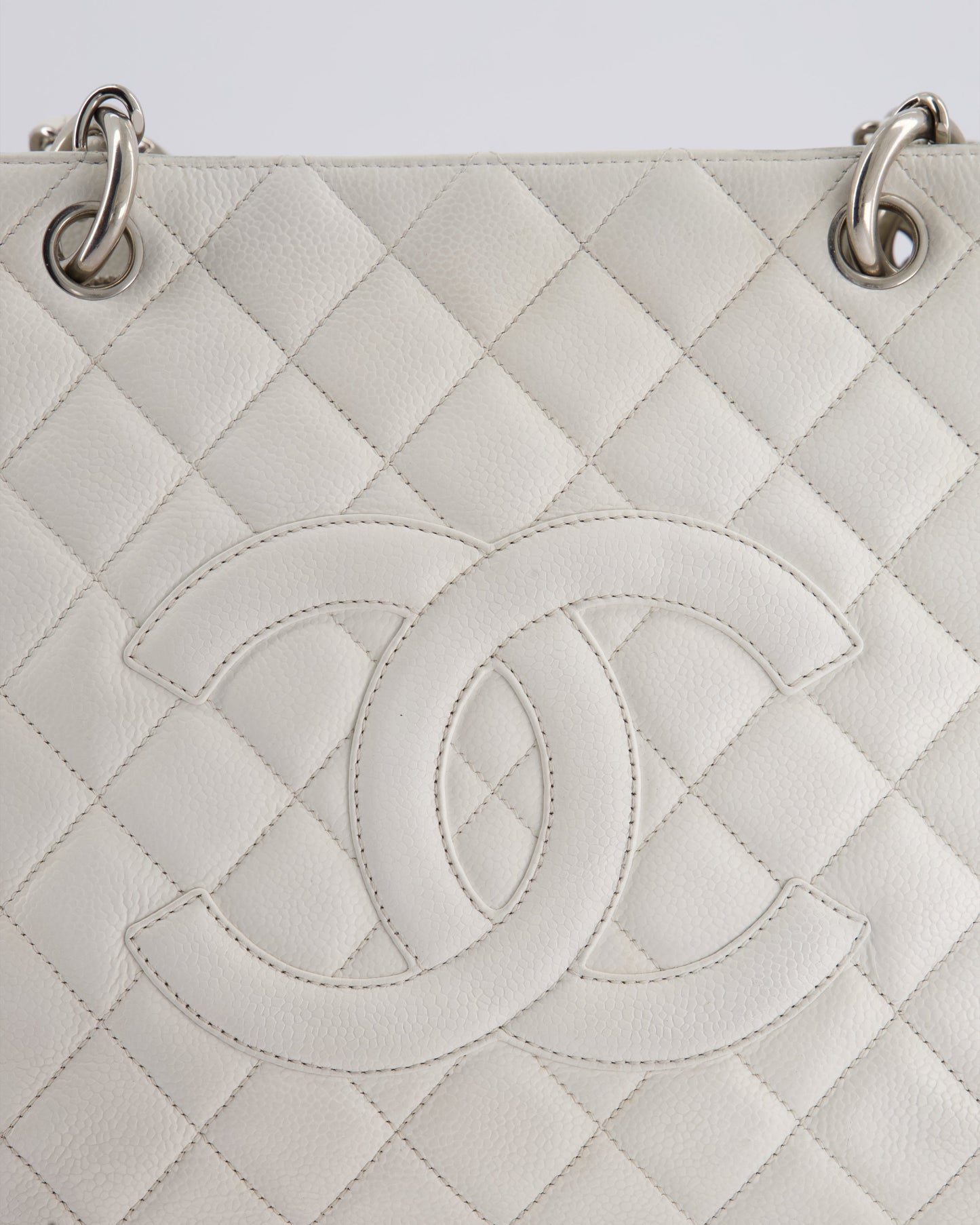 Chanel White GST Tote Bag in Caviar Leather with Silver Hardware