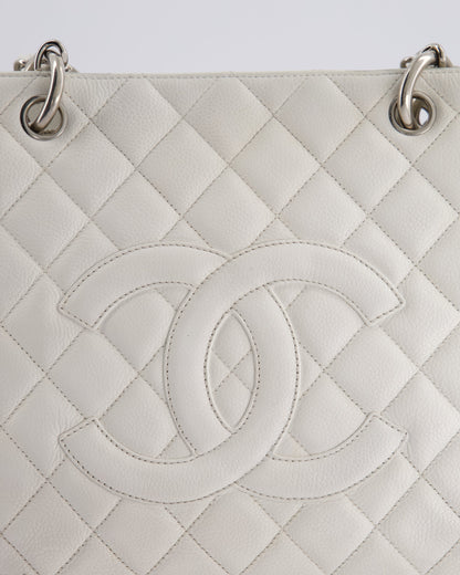 Chanel White GST Tote Bag in Caviar Leather with Silver Hardware