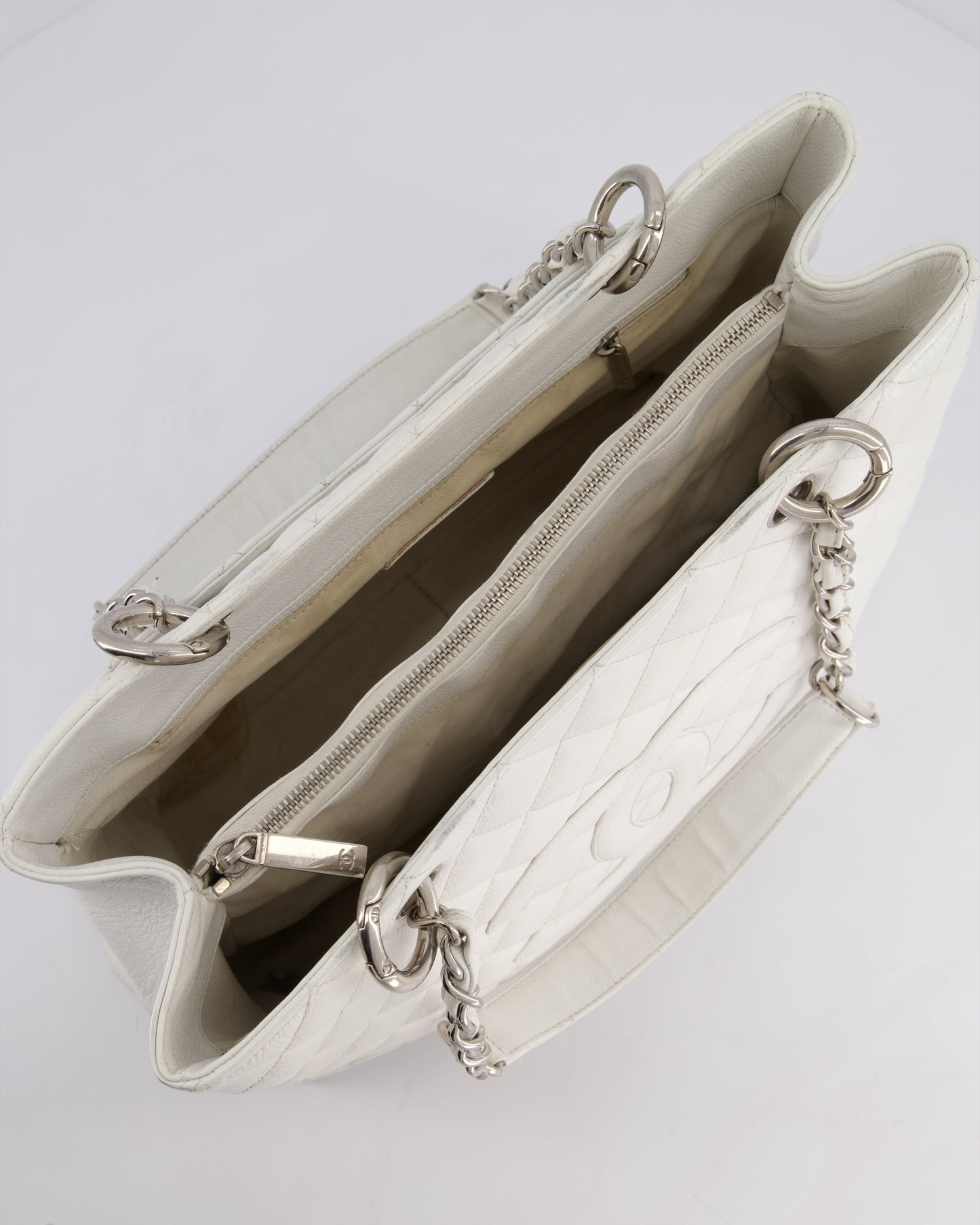 Chanel White GST Tote Bag in Caviar Leather with Silver Hardware