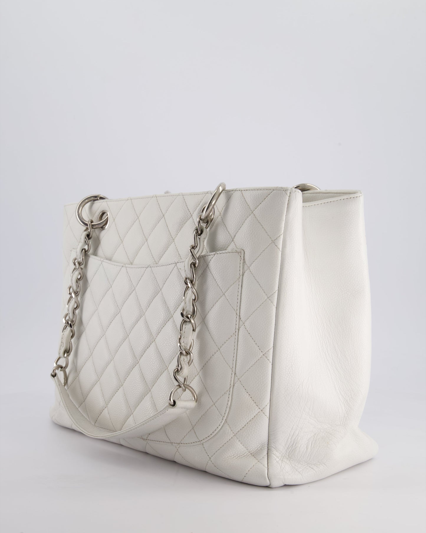 Chanel White GST Tote Bag in Caviar Leather with Silver Hardware
