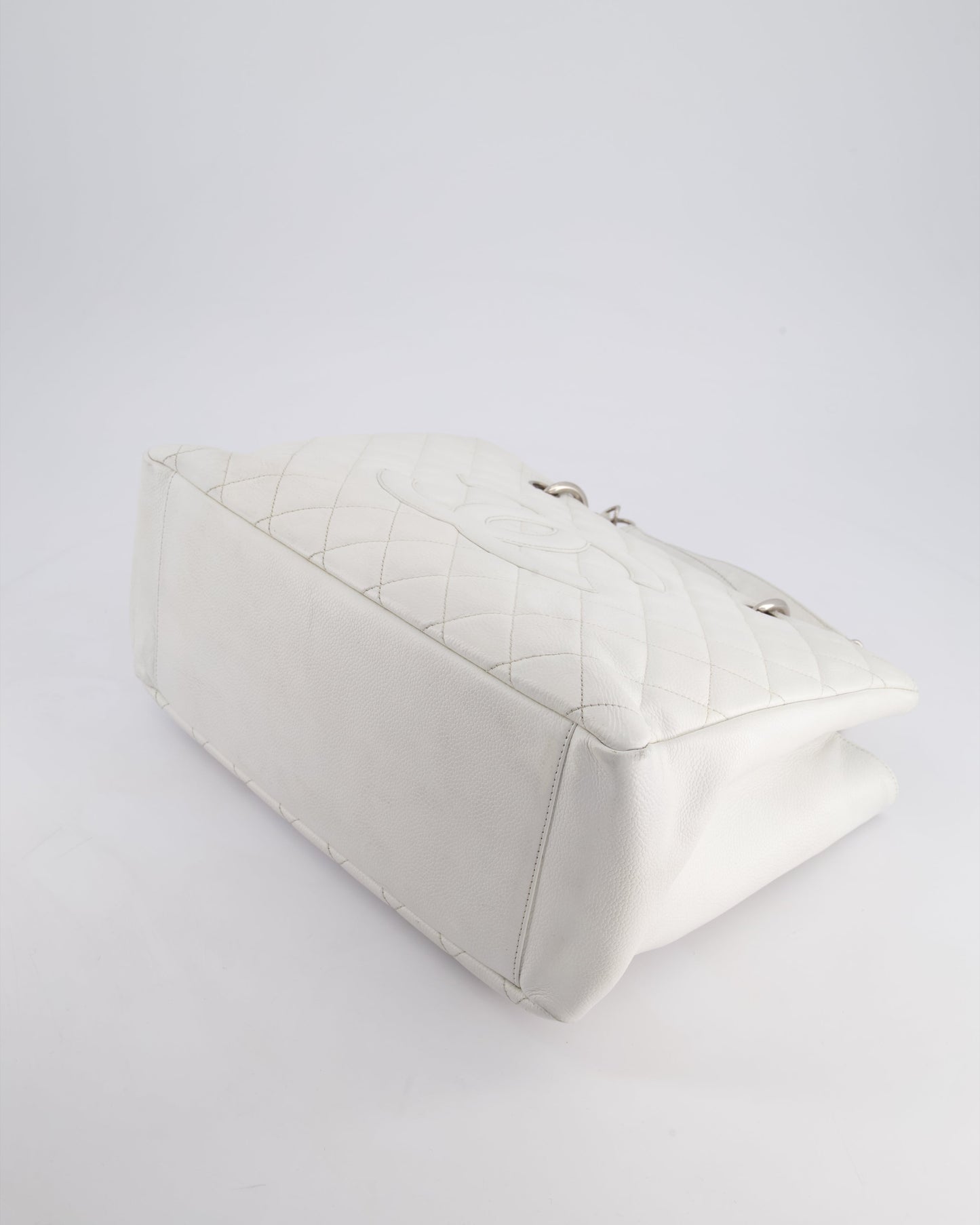 Chanel White GST Tote Bag in Caviar Leather with Silver Hardware