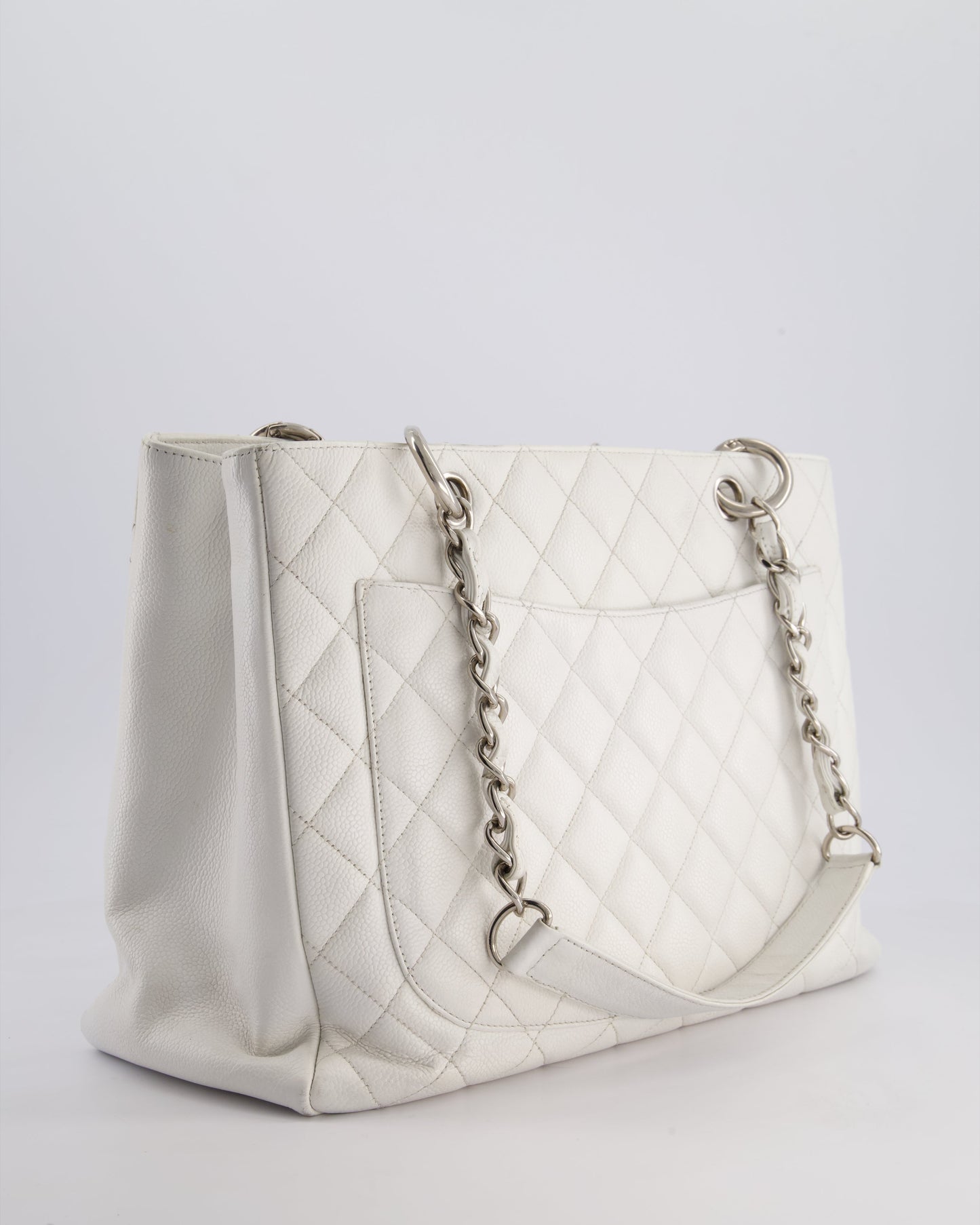 Chanel White GST Tote Bag in Caviar Leather with Silver Hardware