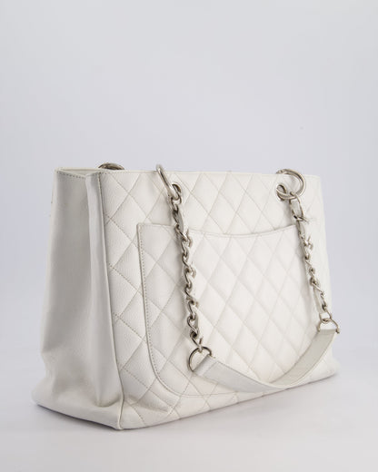 Chanel White GST Tote Bag in Caviar Leather with Silver Hardware