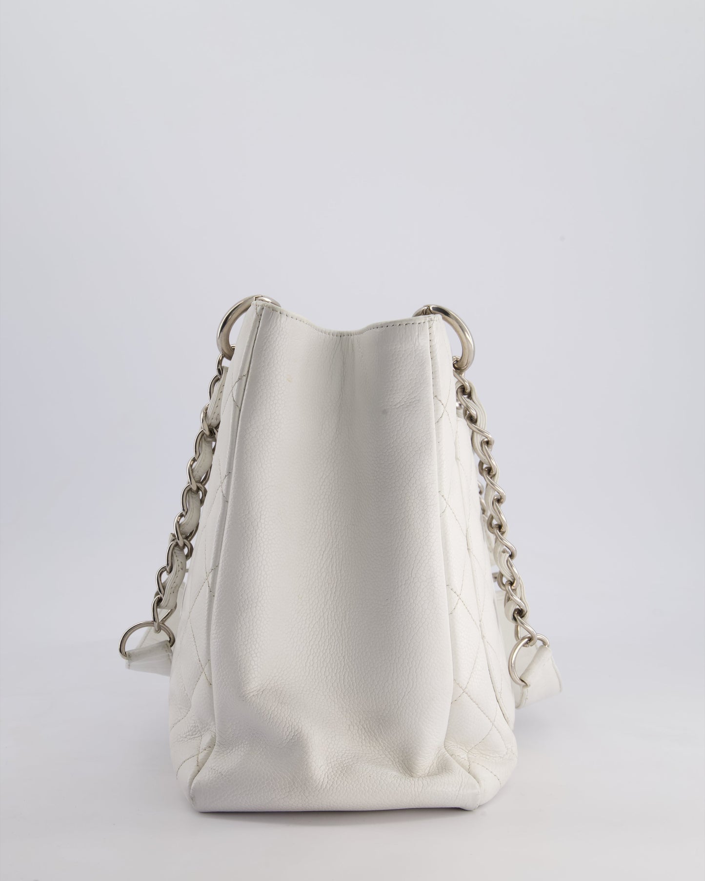 Chanel White GST Tote Bag in Caviar Leather with Silver Hardware