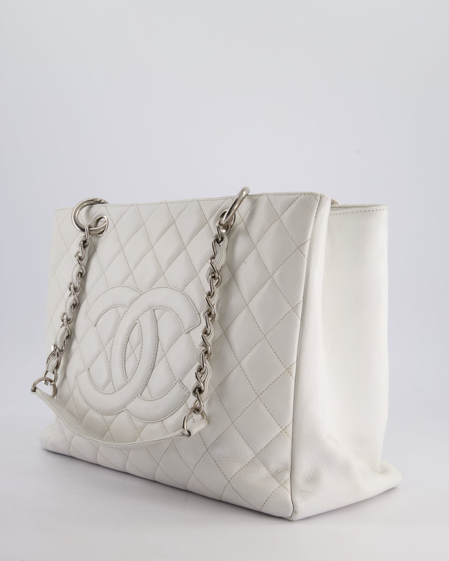 Chanel White GST Tote Bag in Caviar Leather with Silver Hardware