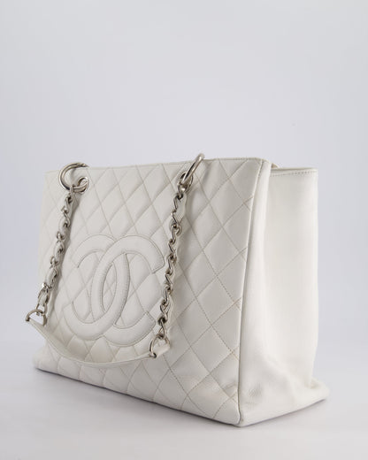 Chanel White GST Tote Bag in Caviar Leather with Silver Hardware