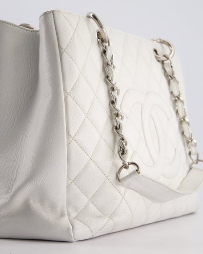 Chanel White GST Tote Bag in Caviar Leather with Silver Hardware