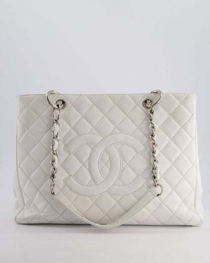 Chanel White GST Tote Bag in Caviar Leather with Silver Hardware