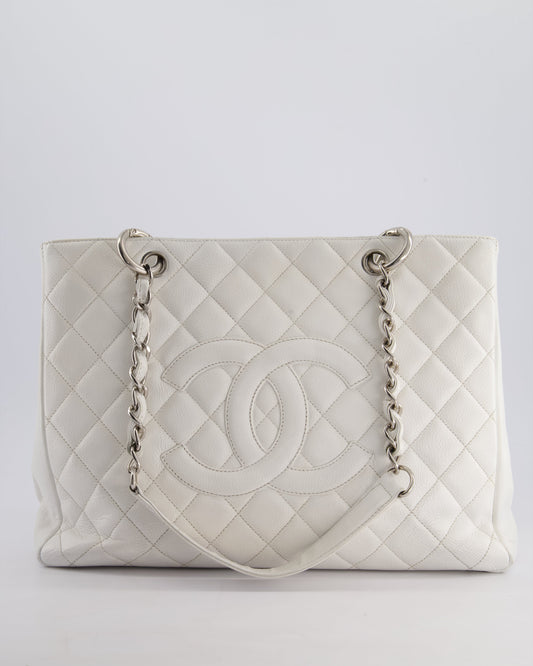 Chanel White GST Tote Bag in Caviar Leather with Silver Hardware