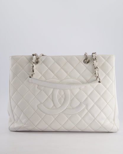 Chanel White GST Tote Bag in Caviar Leather with Silver Hardware