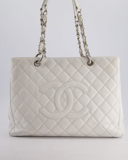 Chanel White GST Tote Bag in Caviar Leather with Silver Hardware